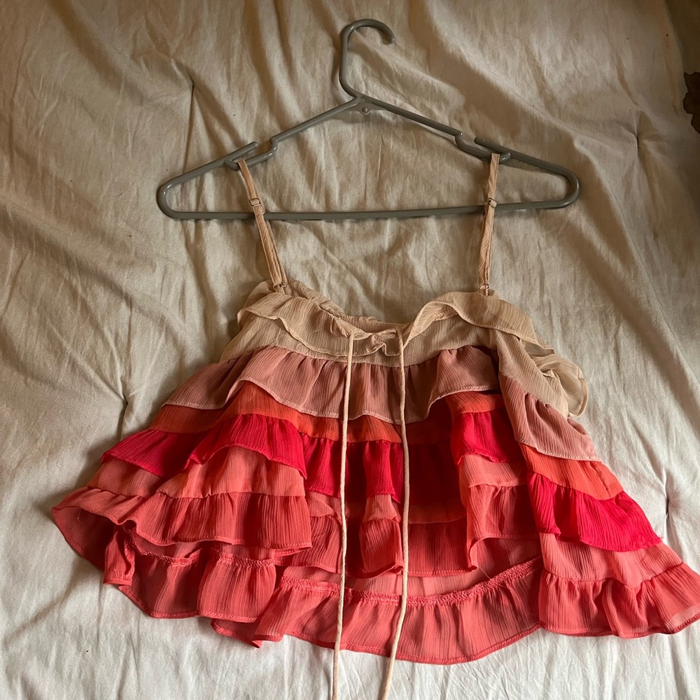 Goldie Pink Camisole with Ruffled Tiered Design and Tie Front